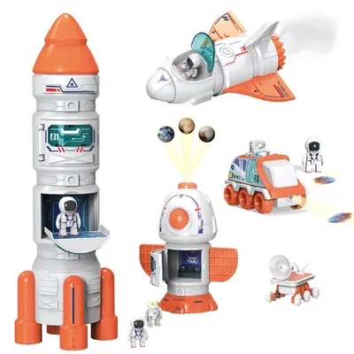 New space assembly toy DIY rocket spaceship with light music projection science and education baby