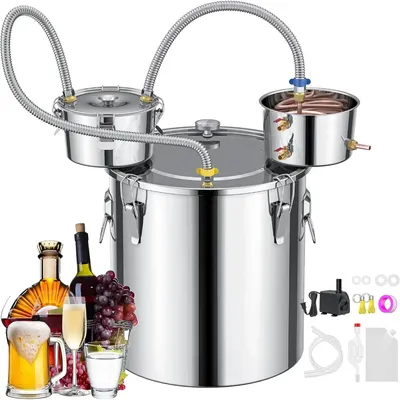 3 Pots 13.2Gal/50L Moonshine Still Kit Complete with Thumper and Condenser, Thermometer, Submersible