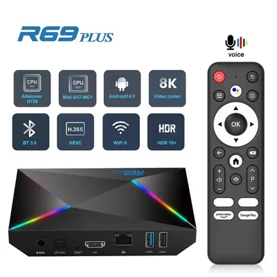 R69 Plus Voice Control TV Box Ultra HD 8K 4K Allwinner H728 Octa Core 4G 64G TV Box 4G 5G WIFI 6