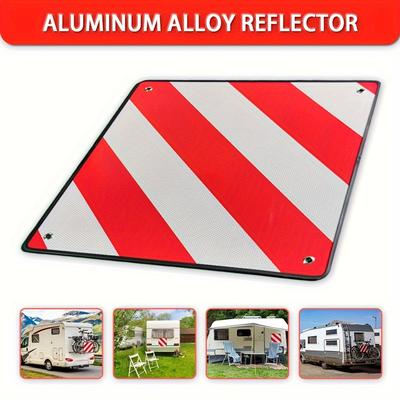 TEMU Reflective Pvc Warning Panel 2-in-1 Red White Striped Warning Sign, 50x50cm Red Warning Sign For Rv Bicycle Rear Image