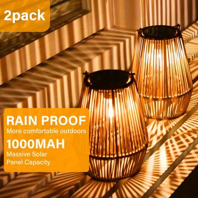 TEMU Solar-powered Outdoor Lantern - Golden, Durable Plastic With Blue Solar Panel, Ideal For Patio, Fence, And Garden Lighting, Outdoor Lighting||solar Charged Light, Solar Outdoor Light Image