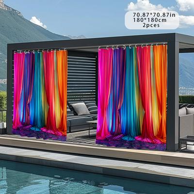 TEMU 1pc/2pcs Colorful Outdoor Curtain, Microfiber & Polyester Non-woven Fabric, Machine Washable, Patio Sun Shade With Hooks, Festive Holiday Decor For New Year, Valentine's, Easter, Christmas Image