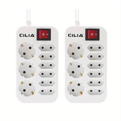 TEMU Cilia 1pc/2pcs Power Outlet, Plug, 9-in-1 Multi-hole Power Socket, 6 Diamond Shaped Ac Sockets, 3 Ac Sockets, 1.4m Cable, 230v, 3680w, Suitable For Home, Factory, Office, White Image