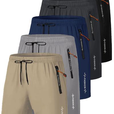 TEMU Men's 5pcs Casual Workout Shorts With Zipper Pocket, Men's Trainning Sport Active Waist Drawstring Lightweight Shorts Image
