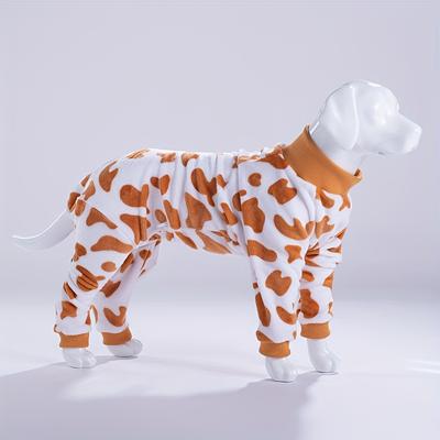 TEMU Cozy Leopard Print Dog Pajamas - Warm, Soft Polyester Pet Onesie For All , Easy Pullover Style, Fits Medium To Large Breeds - Snug & Soothing Dog Loungewear, Dog Christmas Pajamas Image