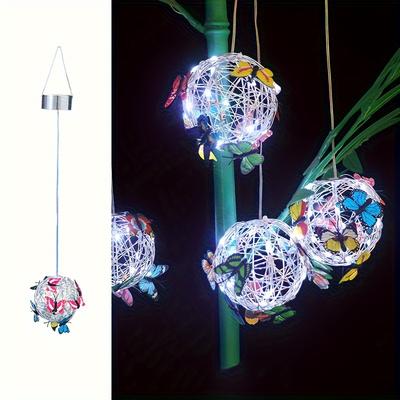 TEMU Solar-powered Ball Lantern, Outdoor Hanging Led Light, Plastic Solar Charging, 600mah Nickel Battery, No Remote Control, Non-removable Photovoltaic, Decorative Garden Light Image