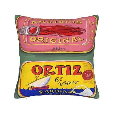 TEMU 1pc Vintage Seafood Tin Art Decorative Pillowcase - Room & Bedroom Decor, Zipper Closure, Hand & Machine Washable, Polyester, No Insert Included Image