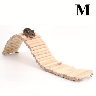 TEMU 1pc Wooden Hamster Ladder Bridge - Flexible Pet Climbing Suspension For Small Animals, Durable Natural Wood Design, Ideal For Cage Enrichment And Playtime Image