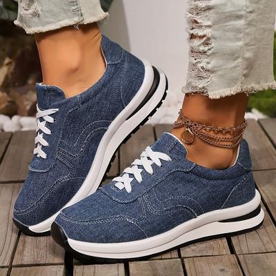 TEMU Women's Lightweight Casual Sneakers - Breathable Fabric Upper, Rubber Sole, Round Toe & Lace-up Closure, All-season Comfort For Casual Attire Image