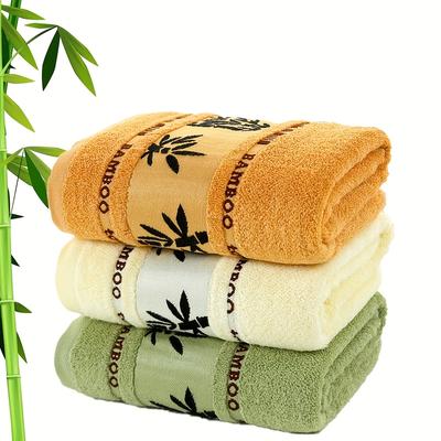 TEMU 3pcs Bamboo Fiber Towel Set, Bamboo Spiked Embroidery Towel Set, Absorbent And Quick Drying Hand Towels, Super Soft And Towels, Suitable For Home Bathroom, Ideal Bathroom Supplies Image