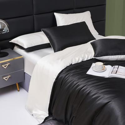 TEMU 3-piece Satin Bed Linen Set Black White Uni Smooth Luxury Aesthetic Bed Linen Set Plain Glossy Satin Reversible Bed Cover Glossy Silky Deluxe Soft Bed Linen With Zipper And 2 Pillowcases 80x80cm Image