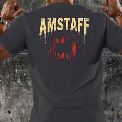 "TEMU Plus Size Men's T-shirt With "" Lettering & Dog Silhouette - Casual, Comfortable Polyester, Machine Washable, Summer Wear, Plus Size" Image