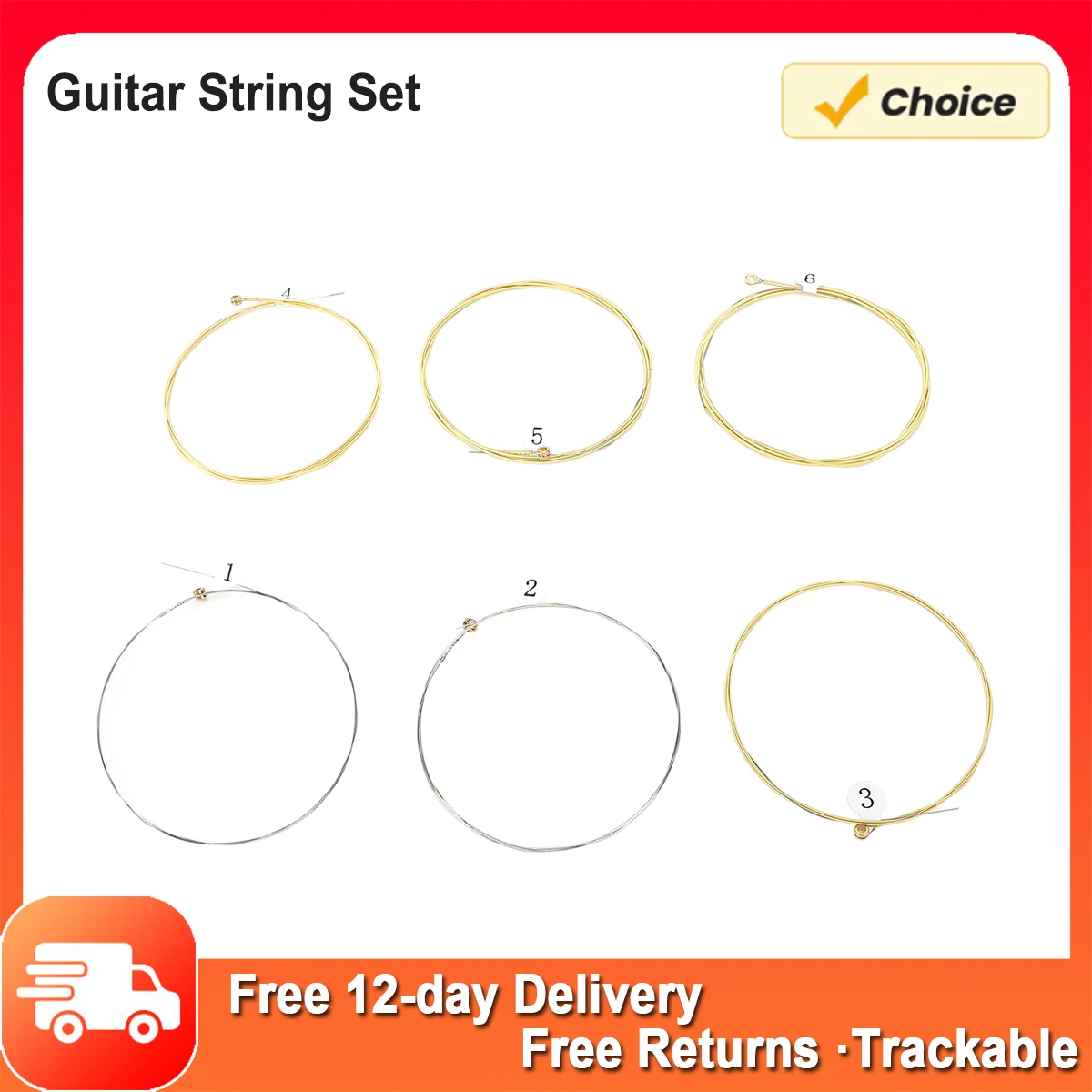 Gitarrensaiten-Set, 6, Gitarrensaiten mit Kugelkopf, Phosphorbronze-Beschichtung, Ersatz für Akustikgitarren, Gitarrensaiten Image