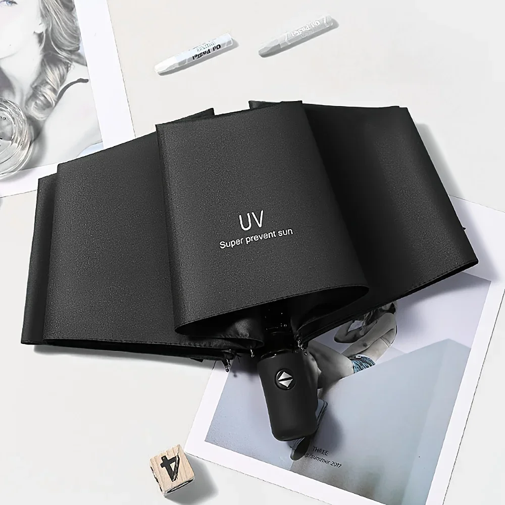 Automatisch faltbarer, wasserdichter, einfarbiger Regenschirm, UV-Schutz, leichte Reise-Regenausrüstung für den täglichen Weg zur Arbeit im Freien Image