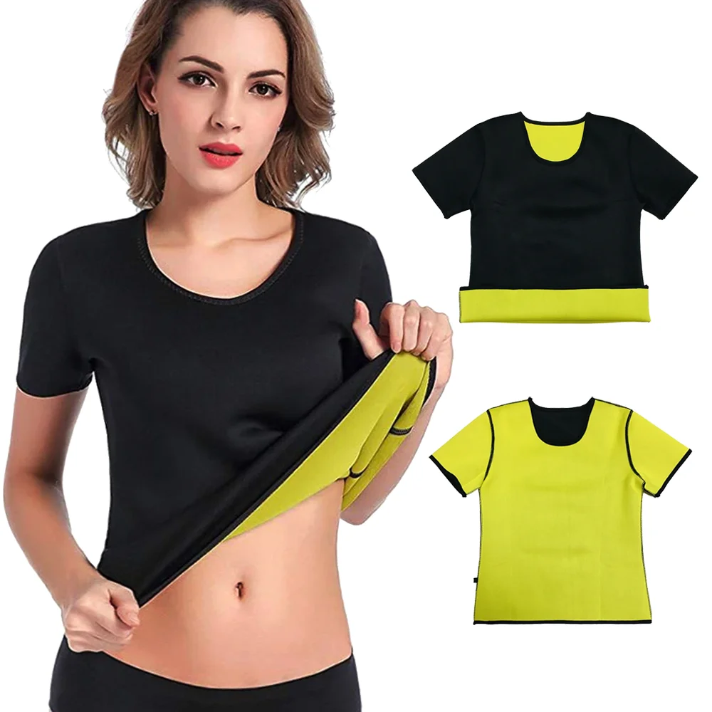 Frauen Abnehmen Kurzen Ärmeln Sauna Anzüge Heißer Schweiß Tops Modellierung Bauch Reduzierung Taille Trainer Fett Brennen Gewicht Verlust Shirts Image