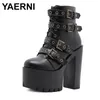 Reiß verschluss Plattform Stiefeletten High Heels runder Kopf schwarz Leder Goth besetzt neue Rock Kampf Punk Frauen Schuhe im Angebot
