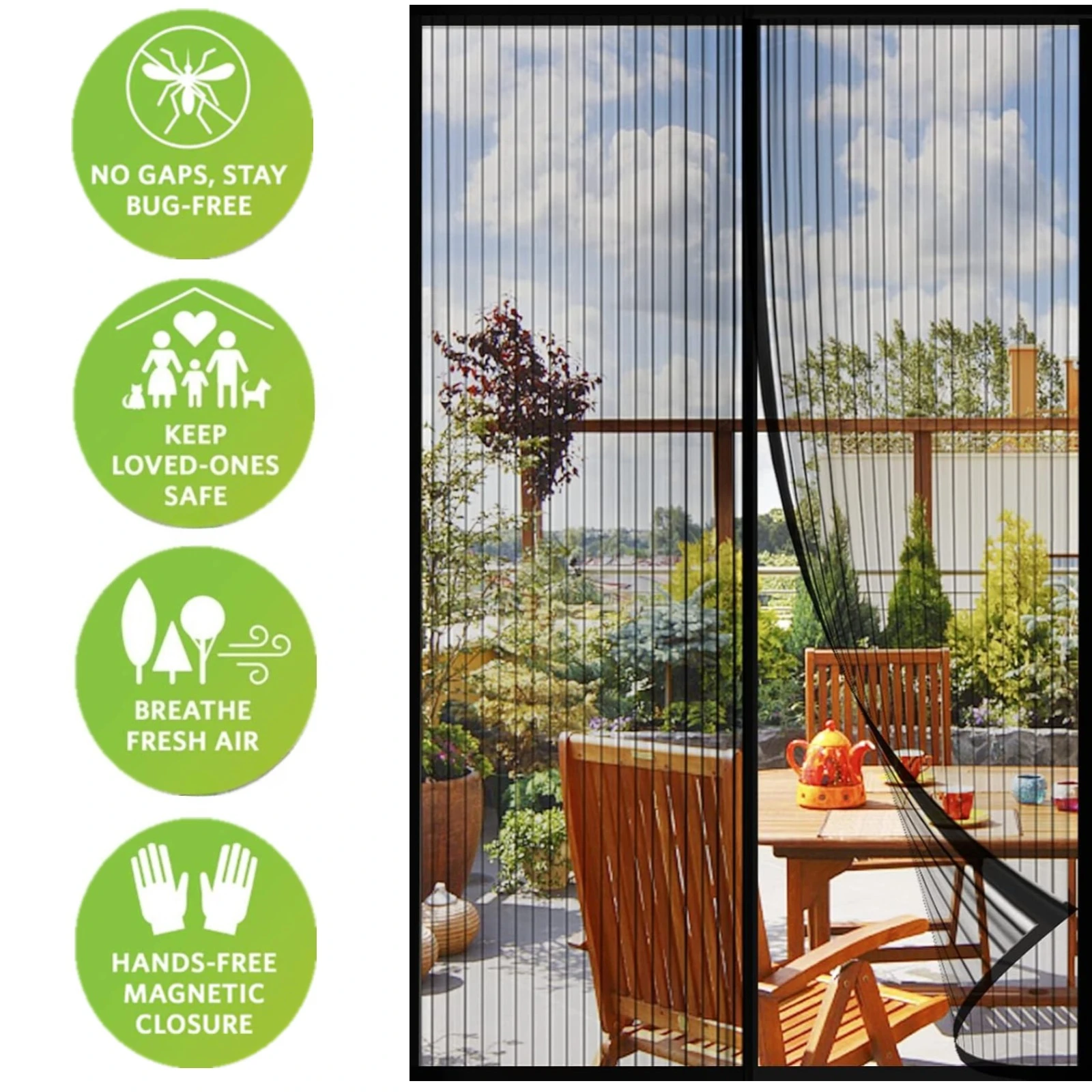 Anti-Mücken-Türvorhang mit magnetischem Bildschirm, passend für Türgröße 38 x 82 Zoll, verstärktes selbstschließendes Netz mit Magneten, Haushaltsnetz Image
