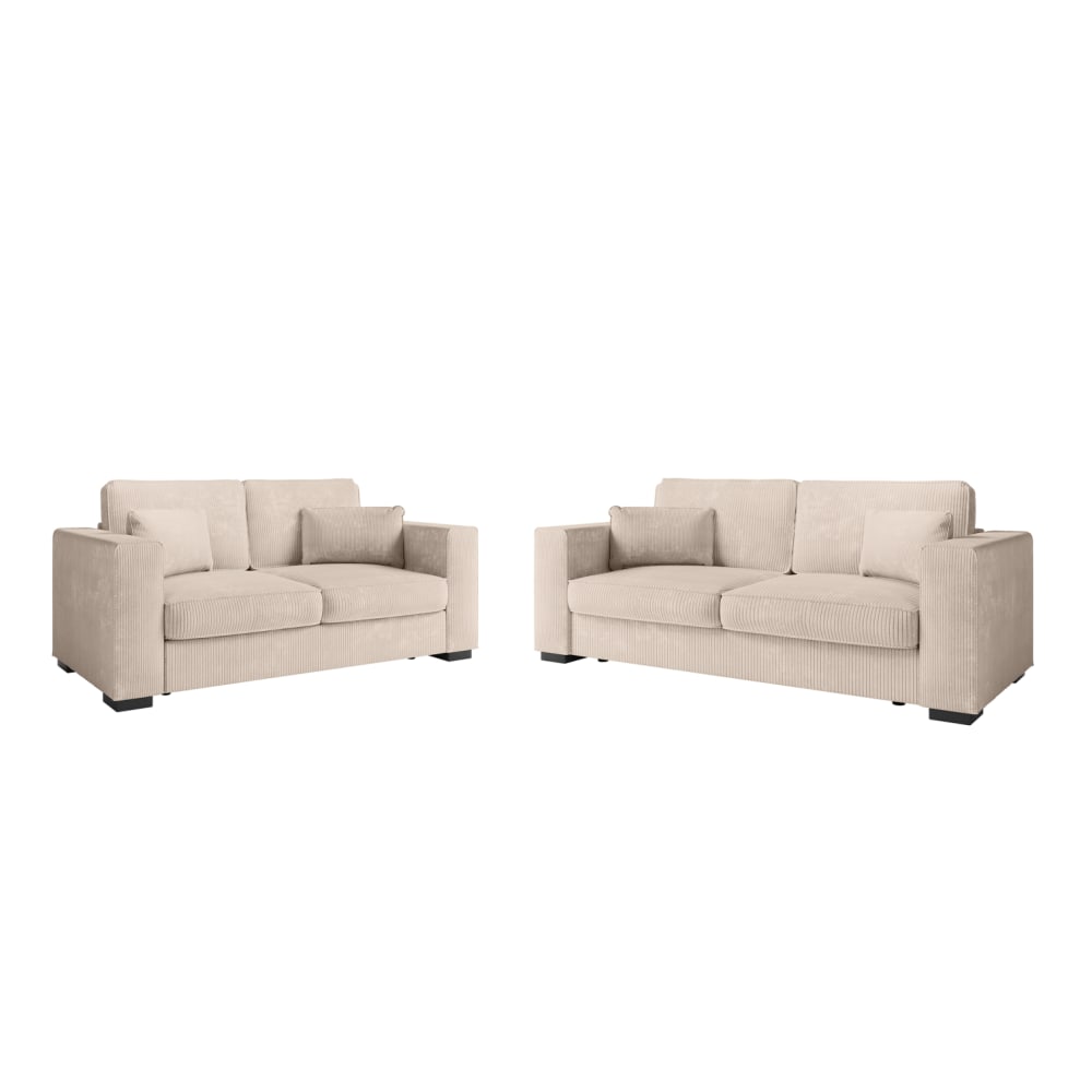 Ensemble canapés 2 places et 3 places en velours côtelé - Beige