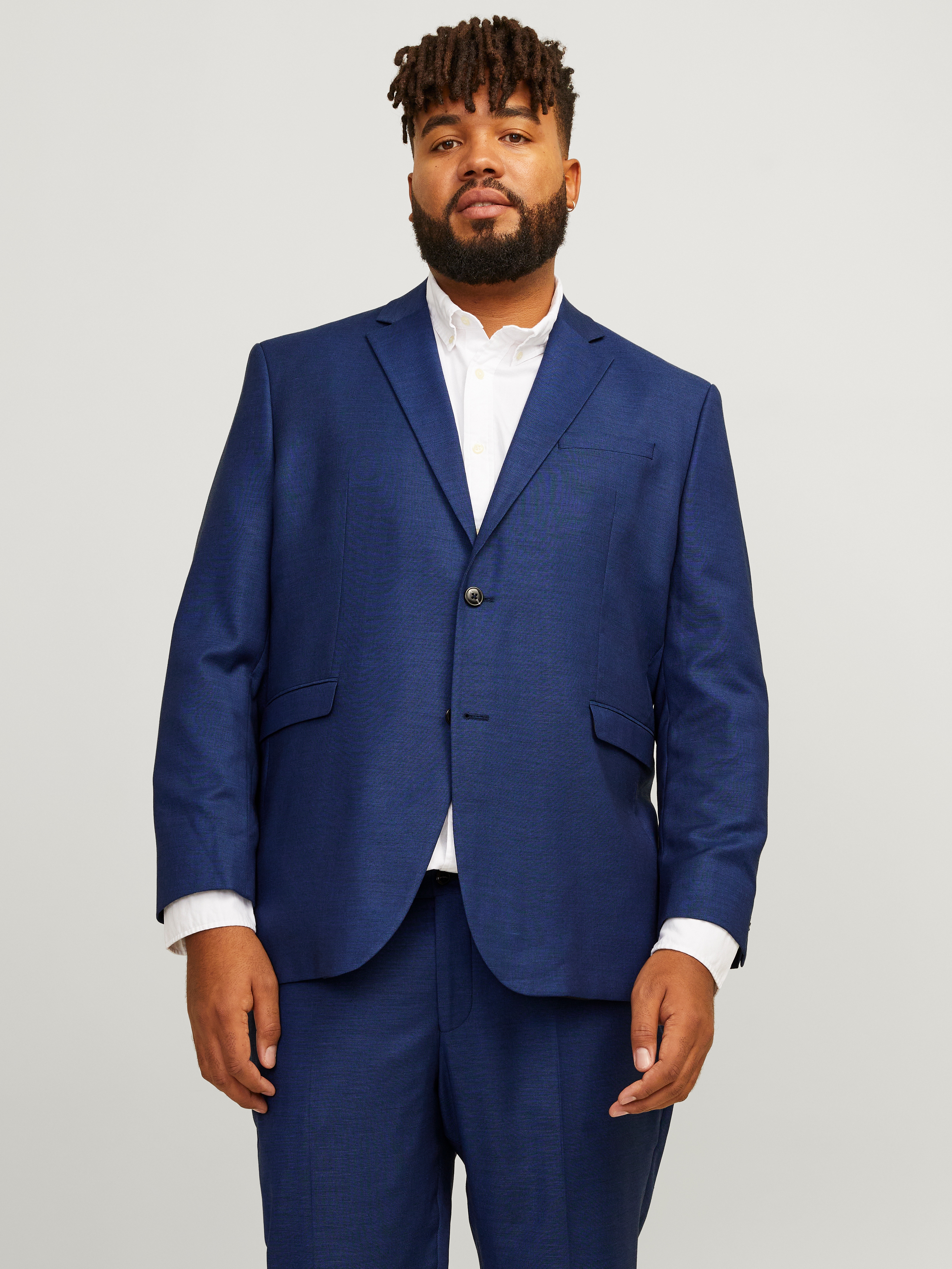Sakko "JPRSOLARIS BLAZER NOOS PLS", Herren, Gr. 68, blau (medieval blau), Web, Obermaterial: 59% Polyester, 24% Wolle, 16% Viskose, 1% Elasthan, JACK & JONES PLUSSIZE, unifarben, slim fit, Sakkos Sakko