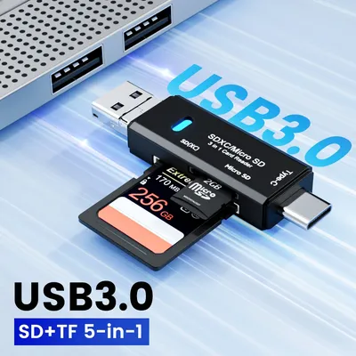 5-in-1 Card Reader Micro SD TF Card Memory Reader USB 3.0 Flash Drive OTG Type C Card Adapter For