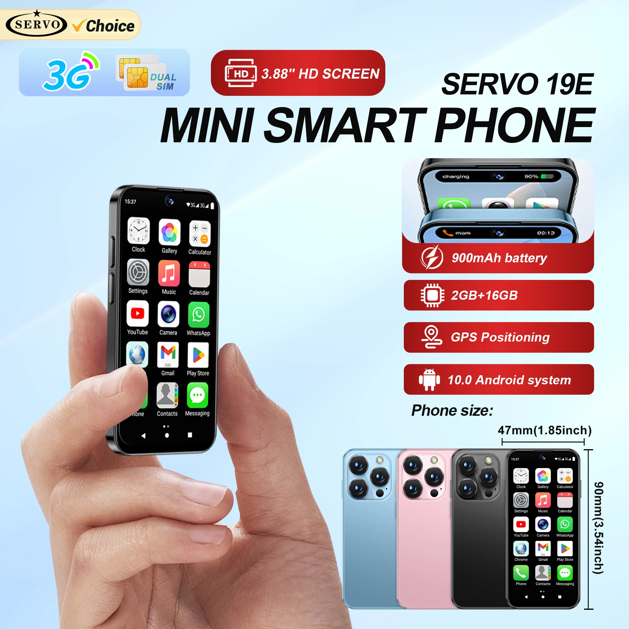 SERVO -Mini Smartphone 19E, Android 10, OS 3G, WCDMA, 2 Go + 16 Go, Face Unlock Play, PRWiFi, Hotspot 2epiStandby, Téléphones portables mignons, Pas cher
