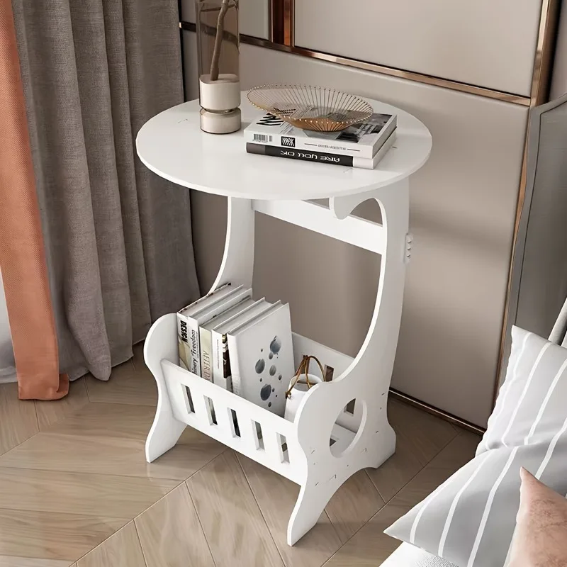 Mini table de chevet, table à thé, table de chevet blanche portable avec porte-revues, parfaite pour un usage domestique, table de chevet de chambre à coucher
