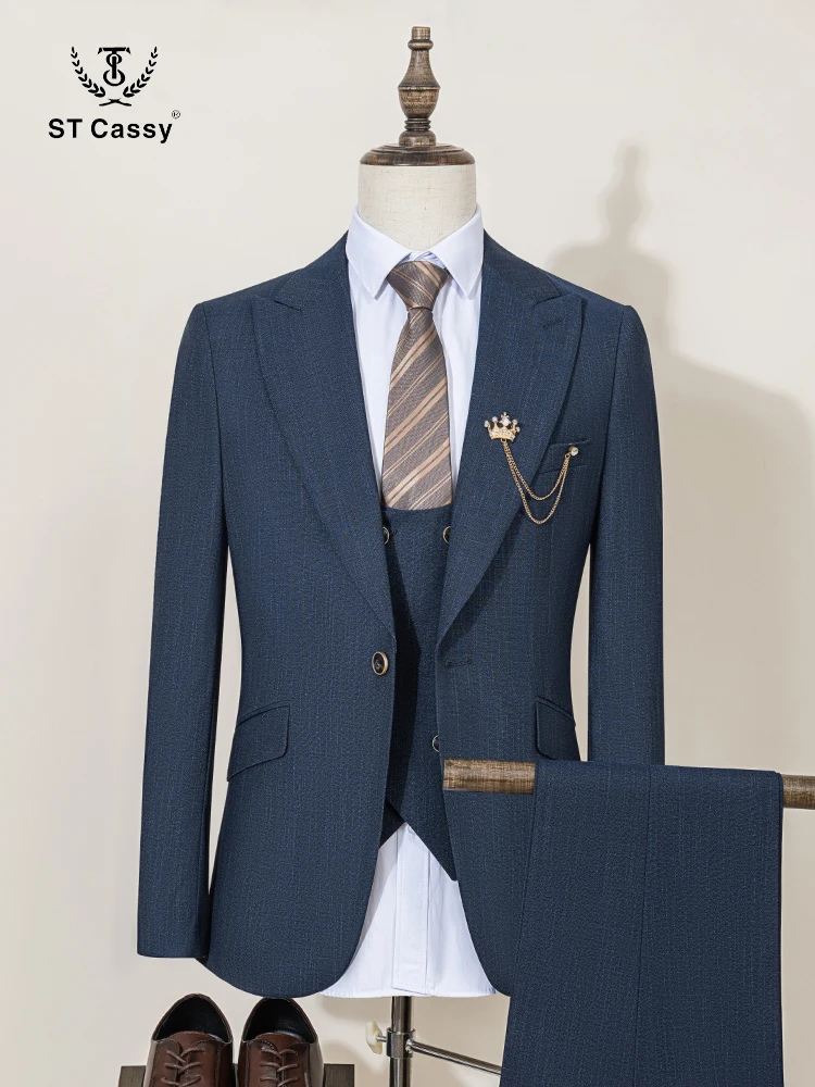 ST Cassy Abiti da uomo d'affari formali di marca di fascia alta monopetto tinta unita abito slim fit da sposa in tre pezzi