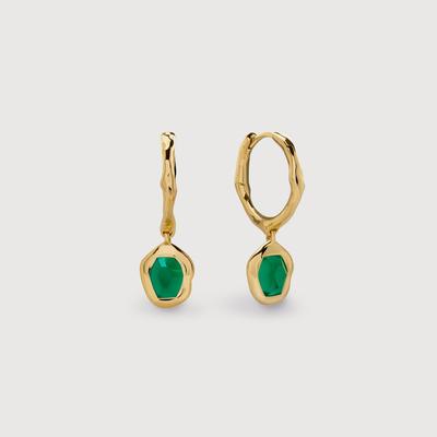 Gold Odyssey Gemstone Huggie Earrings Green Onyx