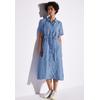 Blusenkleid STREET ONE, Damen, Gr. 34, EURO-Größen, serenity blau, Stoff, Obermaterial: 100% Leinen; Gürtel: 100% Leinen, gestreift, casual, normal wadenlang, V-Ausschnitt, Kurzarm Umschlagbund, Kleider, mit Bindegürtel zum Taillieren