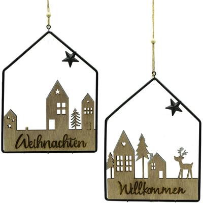 Weihnachtsfigur NOOR LIVING "Deko-Schild aus Holz und Metall, mit Aufschrift Willkommen/Weihnachten", schwarz, B:18cm H:24cm, Holz, Dekofiguren, Dekoobjekt, Weihnachtsdeko, Türschild, Höhe ca. 24 cm Image