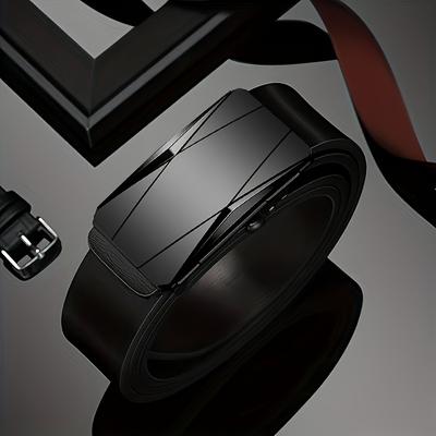 TEMU Men's Fashion Genuine Leather Belt, Black, Automatic , Casual And , Size Image
