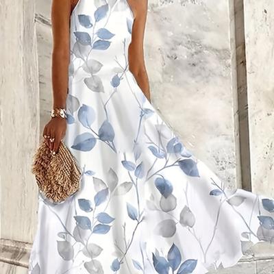 TEMU Women's Elegant Floral Print Sleeveless Maxi Dress - Lightweight Polyester, Vacation, Beach, And Summer , Beach Dres Image