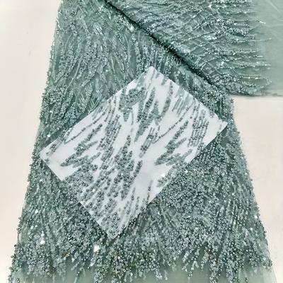 TEMU 5 Yards Floral Embroidered Polyester Fabric - Elegant Beaded Pattern For Wedding Gowns, Dresses & Diy Crafts, Only, In Black, White, Navy Blue, Pink, And Gray Image