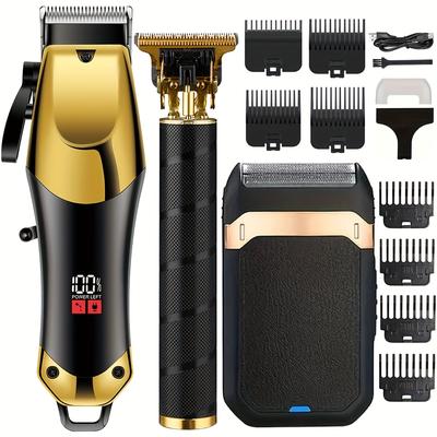TEMU Professional Kit - Usb Rechargeable Hair Clipper With Digital Display, Lithium Battery, Precision Trimming & Styling Tool, Includes Limit Comb - Ideal Holiday Gift Image