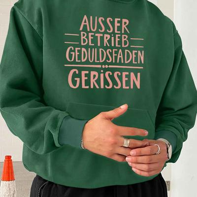 TEMU Men's Plus Size Hooded Sweatshirt - Casual Gray Pullover With German Text Print, Long Sleeves, Machine Washable, Sweater Hoodie, Plus Size Image