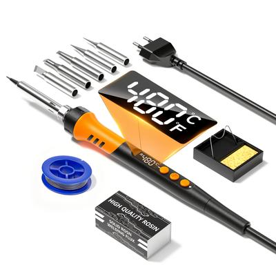 TEMU 90w Lcd Soldering Iron, Adjustable Temperature Soldering Iron Kit - 9-in-1 With 5 Tips, For Soldering And Repair Image