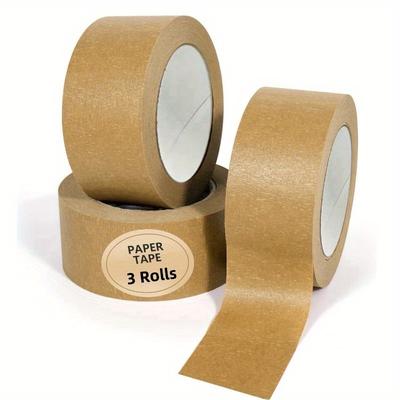 TEMU 3/6 Rolls Of Paper Tape, Heavy-duty Biodegradable Self-adhesive Tape, 2-inch Brown Packaging Tape, Strong Adhesive Paper Packaging Tape, Rainproof Coating Tape, Used For Light Beige, Sealing Image