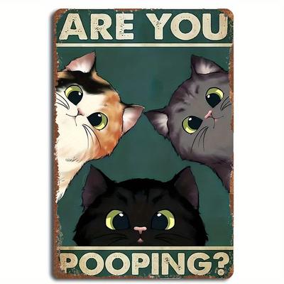 "TEMU Funny Cat Tin Sign - "are You Pooping?" Vintage Metal Wall Art With 3 Cute Cats, 8x12 Inch, Retro Humorous Decor For Home, Office, Bedroom, Cafe, Or Halloween Party, Cat Decor" Image