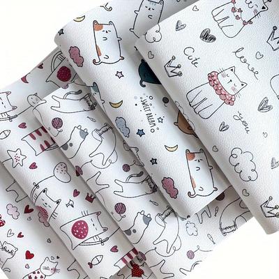 TEMU 5-pack Cute Cat Pattern Leather, 8.26x11.81 Inches (21x30cm), Artistic Crafting Material For Handmade Candy Boxes, Baskets, And Sewing Projects Image
