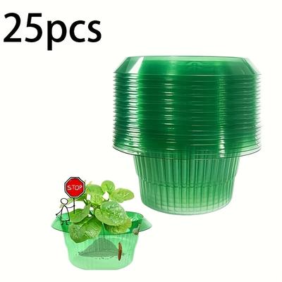 TEMU 15pcs/25pcs Green Transparent Round Snail And Slug Protection Covers - Reusable Plastic Slug And Snail Plant Protectors, Suitable For Protecting Animals, And Snails Image