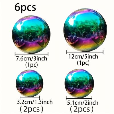 TEMU 6pcs Set Of Stainless Steel Reflective Spheres - Durable, Polished , Hollow, Floating, Seamless, Used For Garden And Table Decoration Ornamental Spheres, Colorful Image