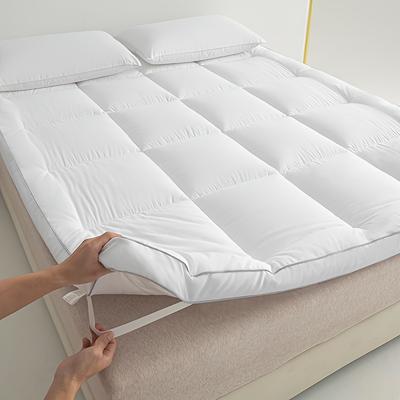 TEMU 1 Queen Size Breathable Quilted Mattress Pad - Soft, Warm, And Comfortable Polyester Fiber Fill, Foldable And Machine Washable, Use, White With Beige Bottom, Queen Size Mattress Pad Image