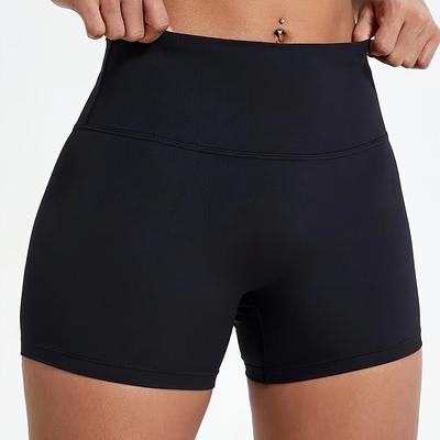TEMU Women's High-waisted Yoga Shorts - Stretchy & Comfortable Activewear For Running, Fitness, And Gym Workouts, Solid Black, Polyester Blend, Machine Washable, Workout Accessories Image