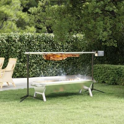 TEMU Grill, Automatic Grill Spit With Motor Stainless Steel 150x46.5x82.5 Cm, Easy To Transport, , Resistant And Durable, Suitable For Garden Activities Image
