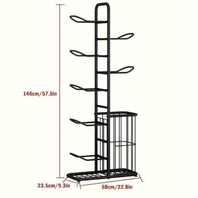 TEMU 1pc Multipurpose Metal Sports Equipment Organizer Rack, Adjustable Tiered Shelf Storage For Balls, Rackets, And Fitness Gear, With Adjustable Tiered Shelf For Home And Garage Image