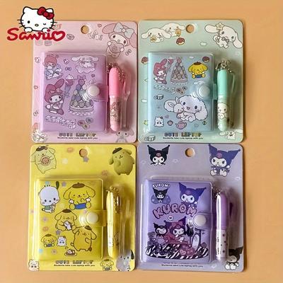 TEMU Hello Kitty Mini Notebook Set, 4pcs Cute Cartoon Pocket Diary, With Ballpoint Pen, Soft Matte, School Style, , Matte, School Style Image