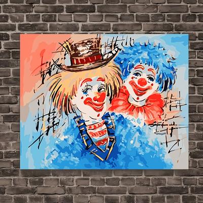 TEMU Whimsical Clown Duo Canvas Oil Painting - Vibrant, Colorful Wall Art With Characters Hats & Red Shoes, Hd Printed, Ideal For Decor, Perfect Gift For Living Room, Bedroom, Kitchen, Whimsical Decor Image