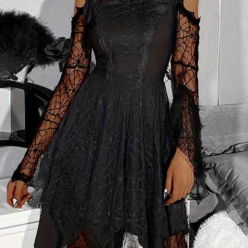 TEMU Une robe taille haute et amincissante avec un style de mode , de dentelle et de d'araignée, avec un ourlet irrégulier.
