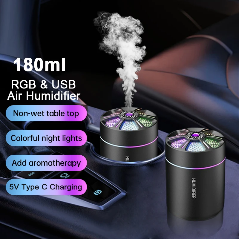 180ML Mini Luftbefeuchter USB Elektrische Aroma Diffusor Ätherisches Öl Reiniger Aromatherapie Nebel Maker Lichter Für Auto Hause Schlafzimmer Image