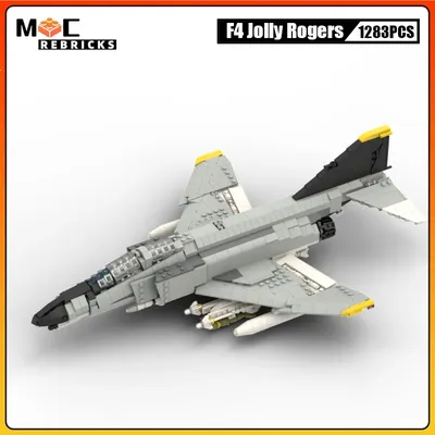 WW2 Military Armee Waffe F-4J Phantom II VF-84 Jolly Rogers Super Kämpfer MOC Bausteine Spielzeug Image